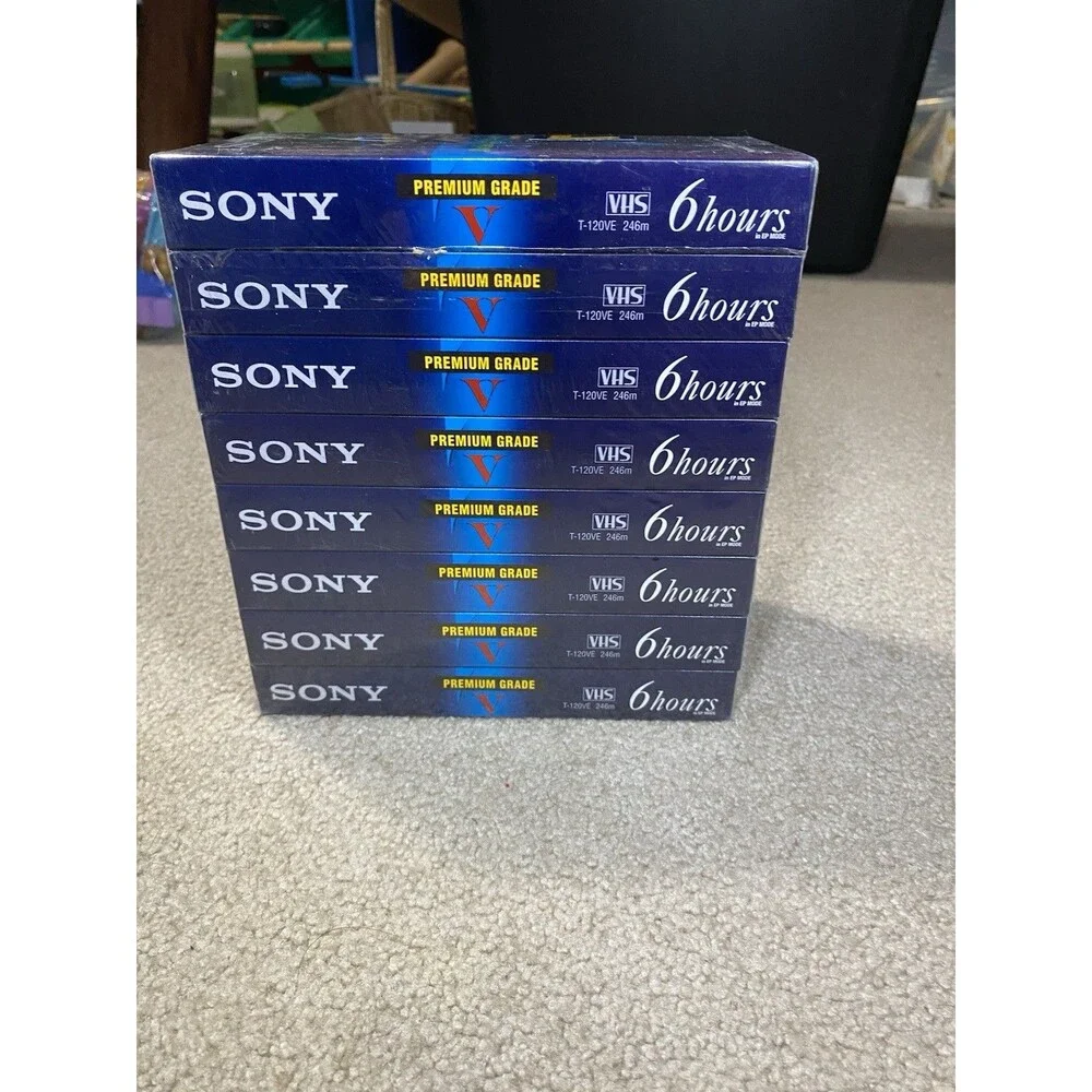Sony T-120VE Premium Grade VHS Blank Tapes 8-Pack 6 Hours - Sealed